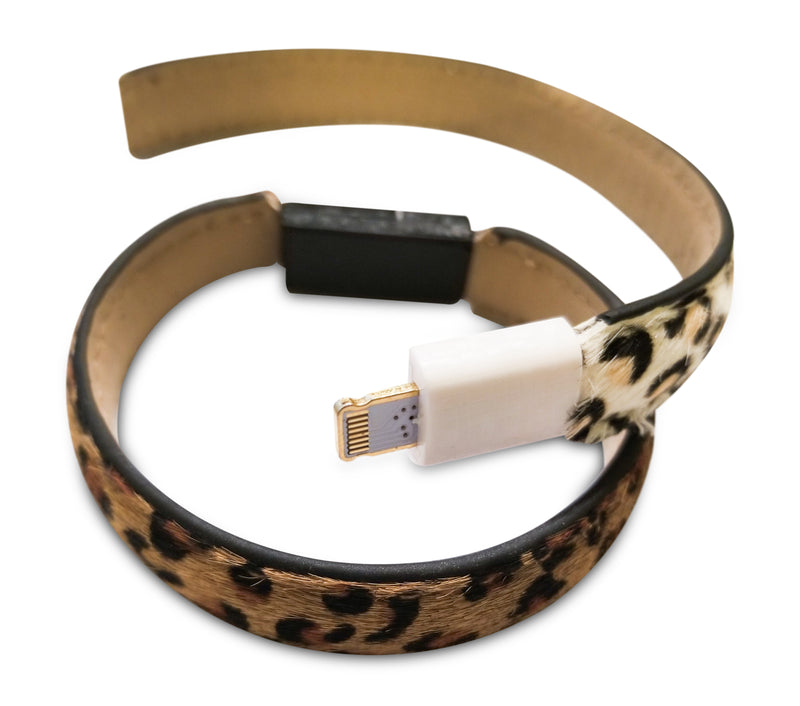 Faux Leather Leopard Print Lightning Cable USB Charger Bracelet